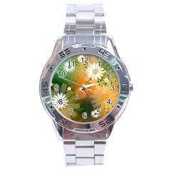 Beautiful Flowers With Leaves On Soft Background Stainless Steel Men s Watch