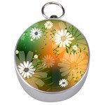 Beautiful Flowers With Leaves On Soft Background Silver Compasses Front