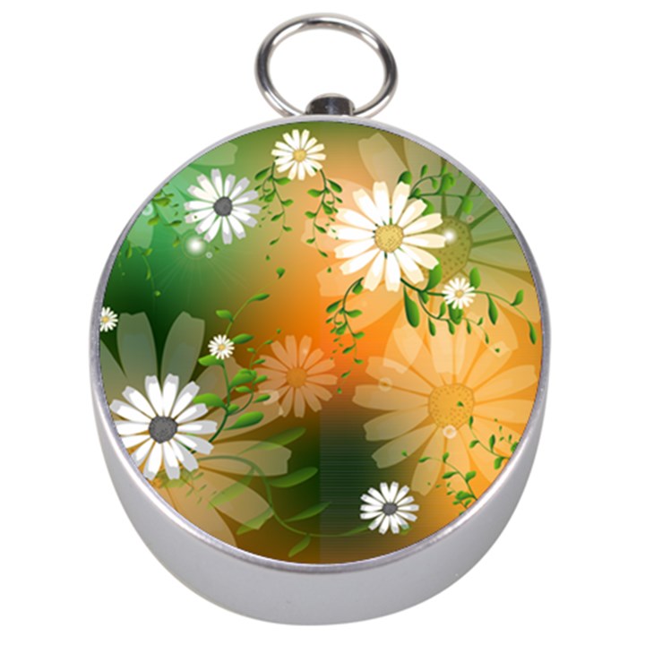 Beautiful Flowers With Leaves On Soft Background Silver Compasses