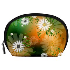 Beautiful Flowers With Leaves On Soft Background Accessory Pouches (large)  by FantasyWorld7