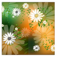 Beautiful Flowers With Leaves On Soft Background Large Satin Scarf (square) by FantasyWorld7