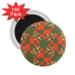 Green Orange Shapes 2 25  Magnet (100 Pack)  by LalyLauraFLM