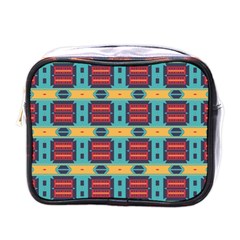 Blue Red And Yellow Shapes Pattern Mini Toiletries Bag (one Side) by LalyLauraFLM