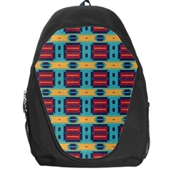 Blue Red And Yellow Shapes Pattern Backpack Bag by LalyLauraFLM