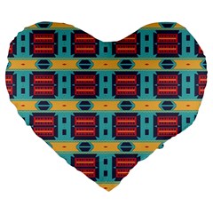 Blue Red And Yellow Shapes Pattern Large 19  Premium Heart Shape Cushion by LalyLauraFLM