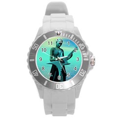 Sad Guitar Round Plastic Sport Watch (l)