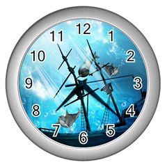 Awesome Ship Wreck With Dolphin And Light Effects Wall Clocks (silver) 