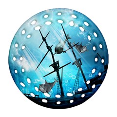 Awesome Ship Wreck With Dolphin And Light Effects Ornament (round Filigree)  by FantasyWorld7