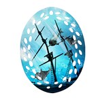 Awesome Ship Wreck With Dolphin And Light Effects Oval Filigree Ornament (2-Side)  Front