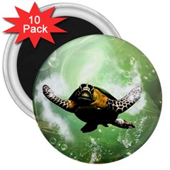 Wonderful Sea Turtle With Bubbles 3  Magnets (10 Pack)  by FantasyWorld7