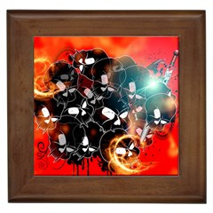Black Skulls On Red Background With Sword Framed Tiles by FantasyWorld7