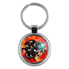 Black Skulls On Red Background With Sword Key Chains (round)  by FantasyWorld7