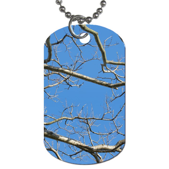 Leafless Tree Branches Against Blue Sky Dog Tag (One Side)