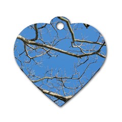 Leafless Tree Branches Against Blue Sky Dog Tag Heart (one Side) by dflcprints