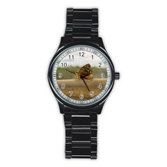 Butterfly Against Blur Background At Iguazu Park Stainless Steel Round Watches by dflcprints