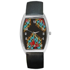 Blue, Gold, And Red Pattern Barrel Metal Watches by digitaldivadesigns