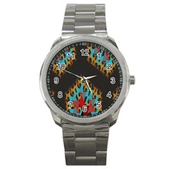 Blue, Gold, And Red Pattern Sport Metal Watches by digitaldivadesigns