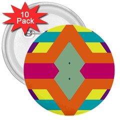 Colorful Rhombus And Stripes 3  Button (10 Pack) by LalyLauraFLM