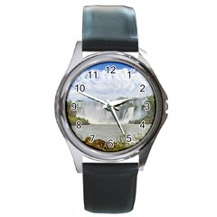 Waterfalls Landscape At Iguazu Park Round Metal Watches by dflcprints