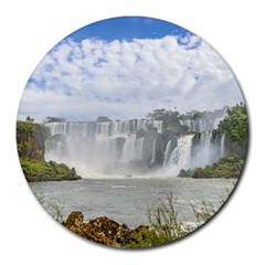 Waterfalls Landscape At Iguazu Park Round Mousepads by dflcprints
