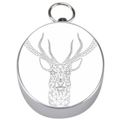 Modern Geometric Christmas Deer Illustration Silver Compasses by Dushan