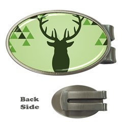 Modern Geometric Black And Green Christmas Deer Money Clips (oval)  by Dushan
