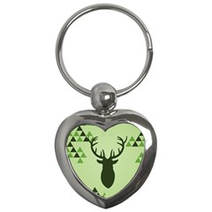 Modern Geometric Black And Green Christmas Deer Key Chains (heart) 