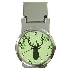 Modern Geometric Black And Green Christmas Deer Money Clip Watches