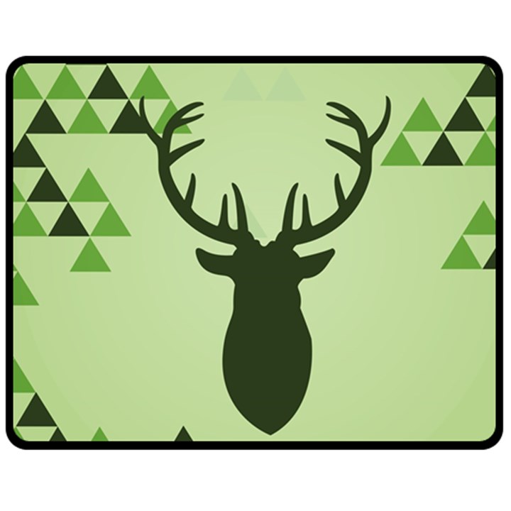 Modern Geometric Black And Green Christmas Deer Fleece Blanket (Medium) 