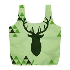 Modern Geometric Black And Green Christmas Deer Full Print Recycle Bags (l)  by Dushan