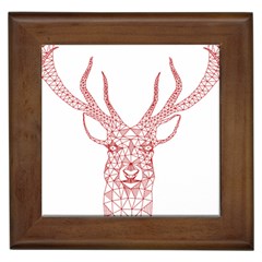 Modern red geometric christmas deer illustration Framed Tiles