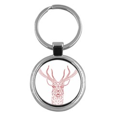 Modern red geometric christmas deer illustration Key Chains (Round) 