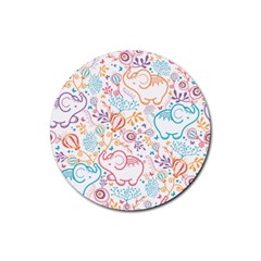 Cute pastel tones elephant pattern Rubber Coaster (Round) 