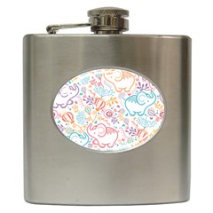 Cute Pastel Tones Elephant Pattern Hip Flask (6 Oz)