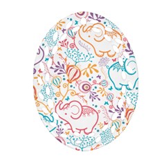 Cute Pastel Tones Elephant Pattern Oval Filigree Ornament (2-side) 