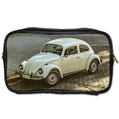 Classic Beetle Car Parked On Street Toiletries Bags by dflcprints