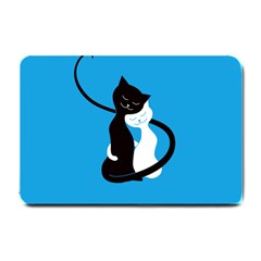 Blue Hugging Love Cats Small Doormat 