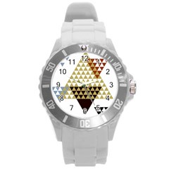 Colorful Modern Geometric Triangles Pattern Round Plastic Sport Watch (l) by Dushan