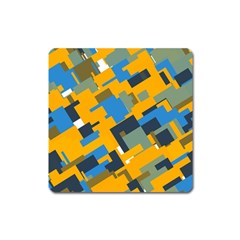 Blue Yellow Shapes Magnet (square) by LalyLauraFLM