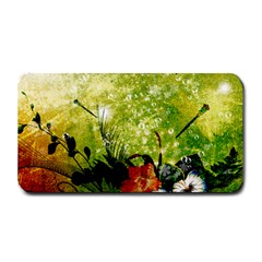 Awesome Flowers And Lleaves With Dragonflies On Red Green Background With Grunge Medium Bar Mats by FantasyWorld7