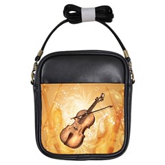 Wonderful Violin With Violin Bow On Soft Background Girls Sling Bags by FantasyWorld7