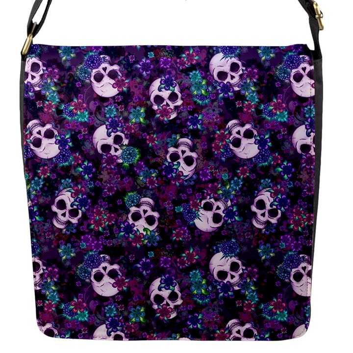 Flowers and Skulls Flap Closure Messenger Bag (Small)