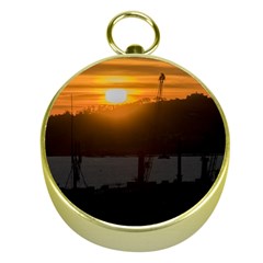 Aerial View Sunset Scene Of Montevideo Uruguay Gold Compasses by dflcprints