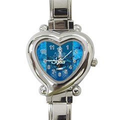 Surf, Surfboard With Water Drops On Blue Background Heart Italian Charm Watch by FantasyWorld7