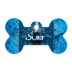 Surf, Surfboard With Water Drops On Blue Background Dog Tag Bone (two Sides) by FantasyWorld7