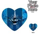 Surf, Surfboard With Water Drops On Blue Background Multi-purpose Cards (Heart)  Back 22