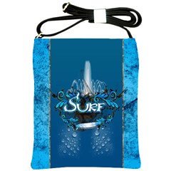 Surf, Surfboard With Water Drops On Blue Background Shoulder Sling Bags by FantasyWorld7