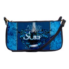 Surf, Surfboard With Water Drops On Blue Background Shoulder Clutch Bags by FantasyWorld7