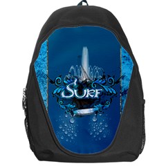 Surf, Surfboard With Water Drops On Blue Background Backpack Bag by FantasyWorld7