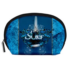 Surf, Surfboard With Water Drops On Blue Background Accessory Pouches (large)  by FantasyWorld7